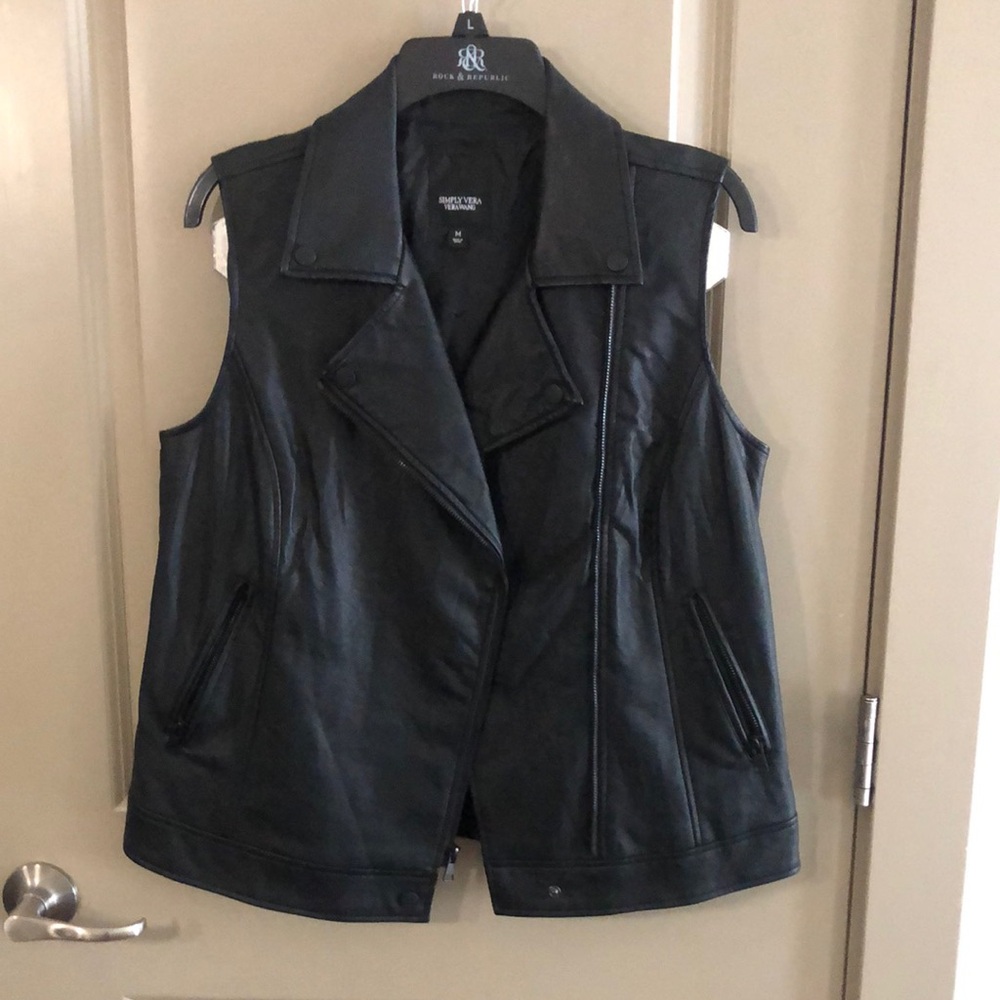 Rock & Republic Black Sleeveless Leather Vest
